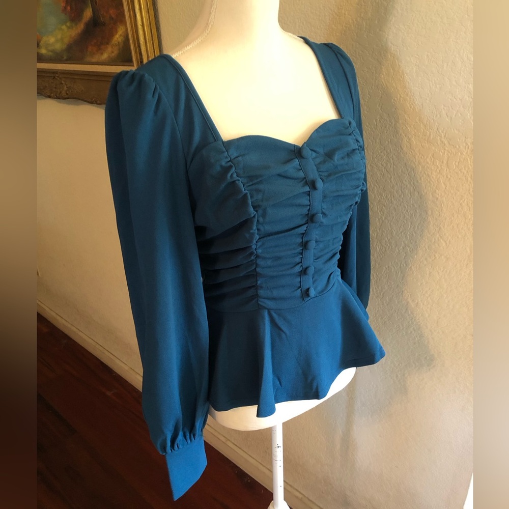 Belle Poque retro ruched peplum top blouse - Picture 2 of 9